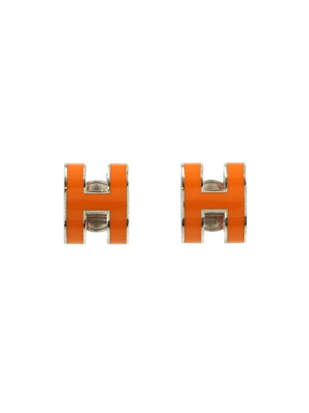 Hermes Pop H Earrings Orange Silver